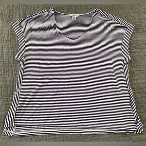 Tommy Bahama Purple White Striped Short Cap Cuff Sleeve Top Large Rayon Spandex